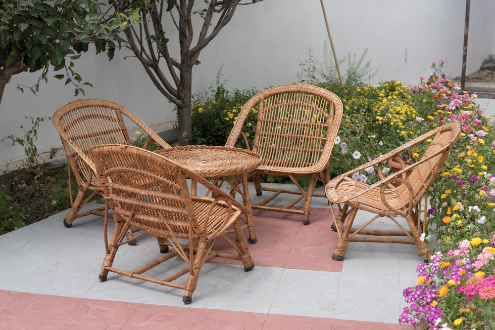 Wicker,Or,Cane,Chairs.,Rattan,Chair,Set,In,The,Garden.