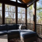 Contemporary,Screened,Porch,In,Springtime,,Full,Of,Blooms,Trees,In